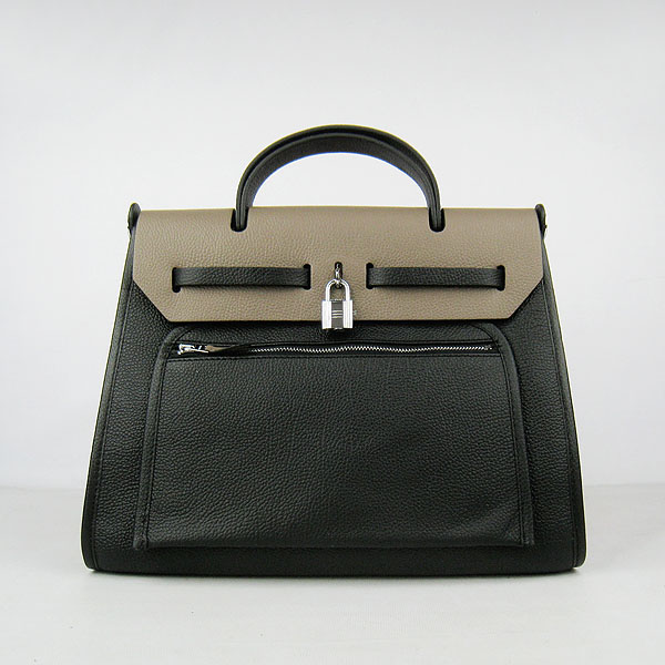 7A Replica Hermes Black/Grey Kelly 32cm Togo Leather Bag 60667 - Click Image to Close